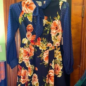 Navy Blue Floral Dress with pockets